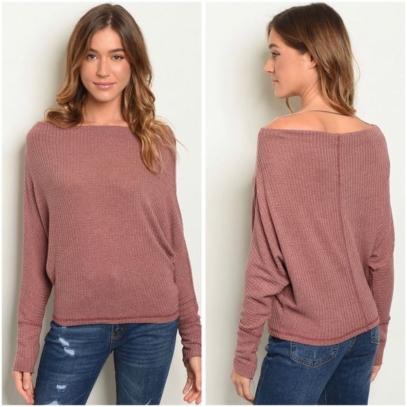 Dark mauve waffle knit top - Picture 1 of 3